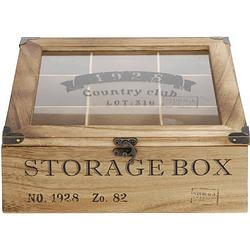 Foto van Houten theedoos bruin storage box 9-vaks 25 cm - theedozen/theekisten van hout 25 cm