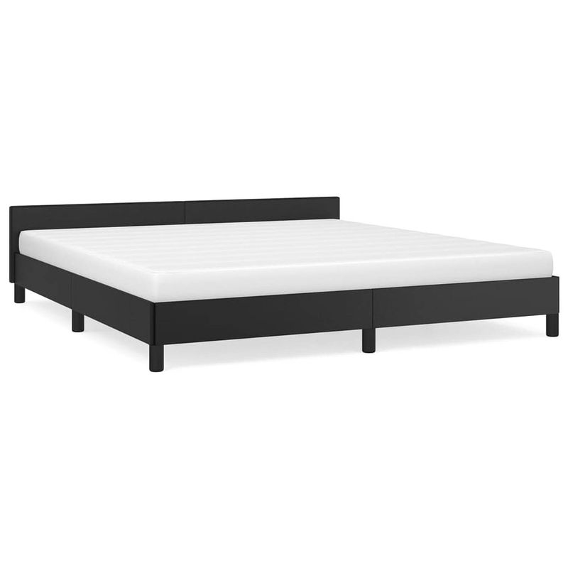 Foto van The living store bedframe - hoogwaardig kunstleer - multiplex lattenbodem - zwart - 203 x 183 x 50 cm - geschikt voor