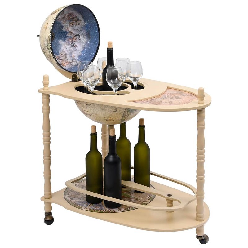 Foto van The living store globebar renaissance - houten - groen/wit - 70x45x88 cm - met wieltjes