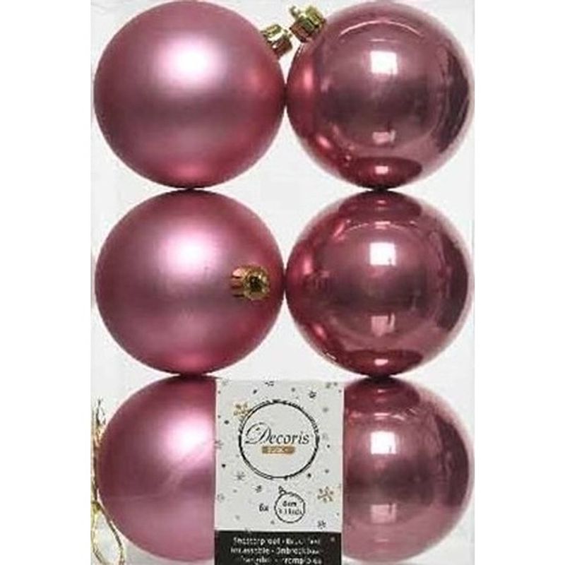 Foto van 6x kunststof kerstballen glanzend/mat oud roze 8 cm kerstboom versiering/decoratie - kerstbal