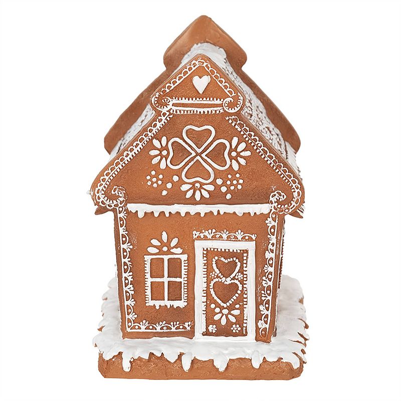 Foto van Clayre & eef kerstdecoratie met led-verlichting huis 17 cm bruin polyresin peperkoekhuisje bruin peperkoekhuisje