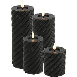 Foto van Led kaarsen/stompkaarsen set - 4x - zwart - h8, h12,5, h15, h20 cm - swirl - led kaarsen