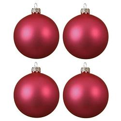 Foto van 4x glazen kerstballen mat fuchsia roze 10 cm kerstboom versiering/decoratie - kerstbal