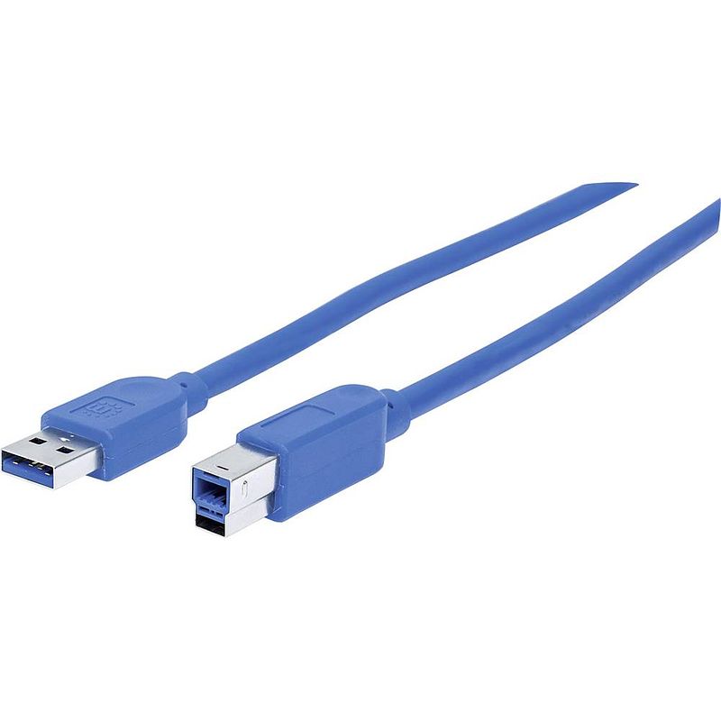 Foto van Manhattan usb-kabel usb 3.2 gen1 (usb 3.0 / usb 3.1 gen1) usb-a stekker, usb-b stekker 50.00 cm blauw folie afscherming, ul gecertificeerd, vergulde