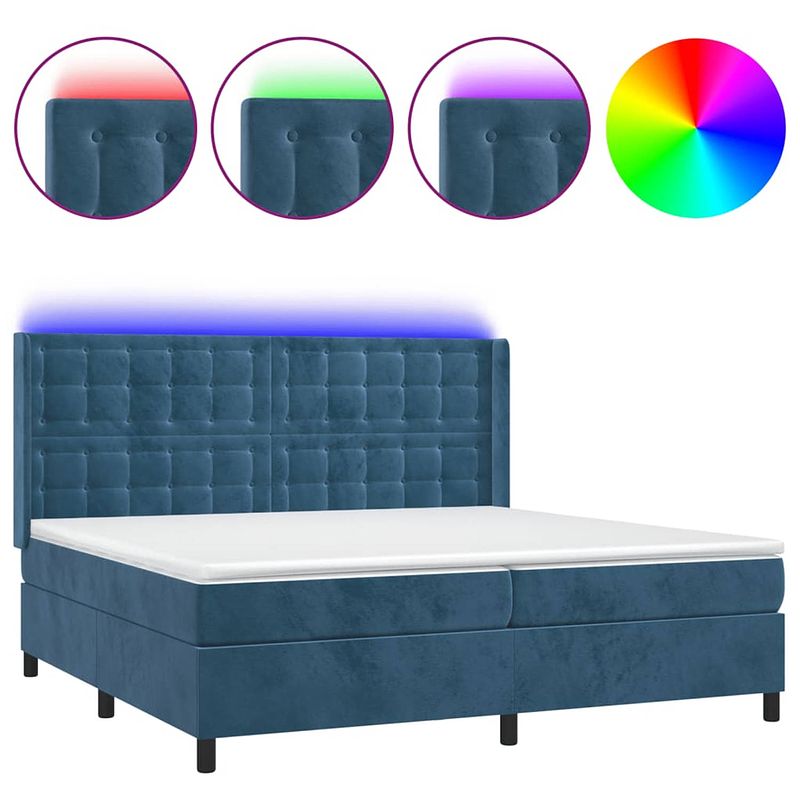 Foto van The living store boxspring dark blue velvet 203x203 cm - led - pocketvering - huidvriendelijk