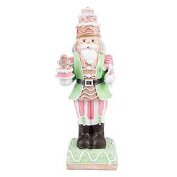 Foto van Clayre & eef beeld notenkraker 24 cm groen roze kunststof kerstdecoratie beeld decoratie decoratieve accessoires