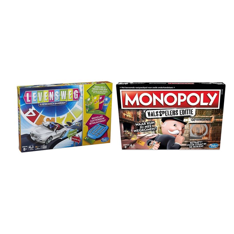 Foto van Spellenbundel - bordspel - 2 stuks - levensweg & monopoly valsspelerseditie