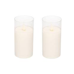 Foto van Witte led kaars/stompkaars in glas 15 cm flakkerend 2 stuks - led kaarsen