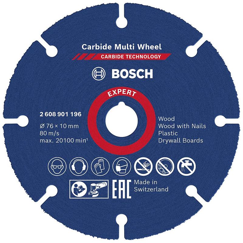 Foto van Bosch accessories expert carbide multi wheel 2608901196 doorslijpschijf recht 1 stuks 76 mm 10 mm 1 stuk(s)