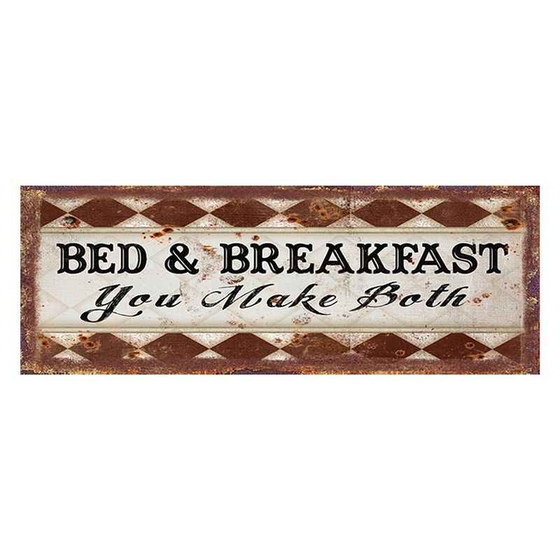 Foto van Clayre & eef tekstbord 36x13 cm bruin wit ijzer rechthoek bed&breakfast you make both wandbord bruin wandbord