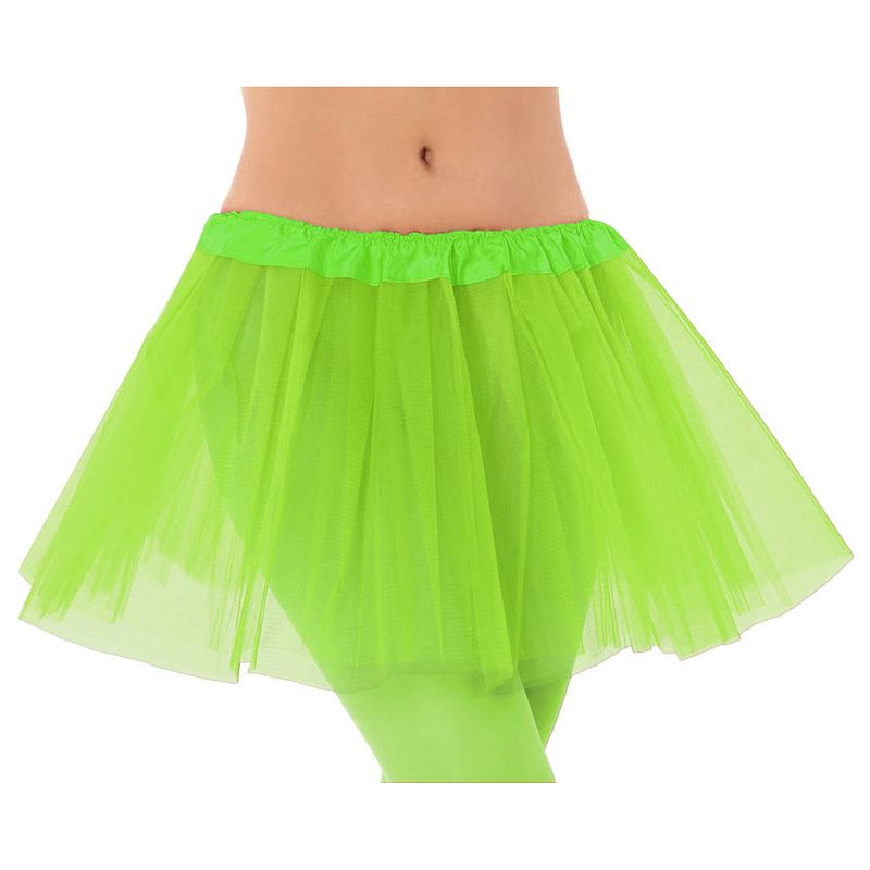 Foto van Dames verkleed rokje/tutu - tule stof met elastiek - fluor groen - one size - carnavalskostuums