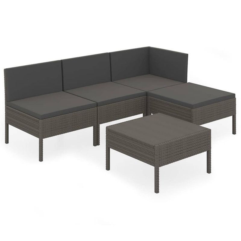 Foto van Vidaxl 5-delige loungeset met kussens poly rattan grijs