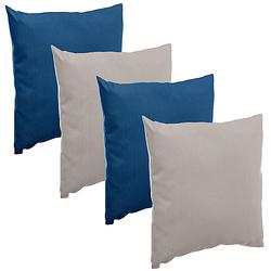 Foto van Bank/sier/tuin kussens voor binnen/buiten set 4x stuks indigo blauw/taupe 40 x 40 cm - sierkussens