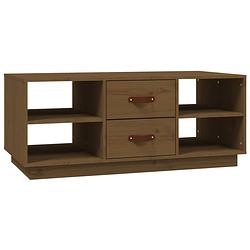 Foto van The living store salontafel massief grenen - 100 x 50 x 41 cm - honingbruin - lades en schappen