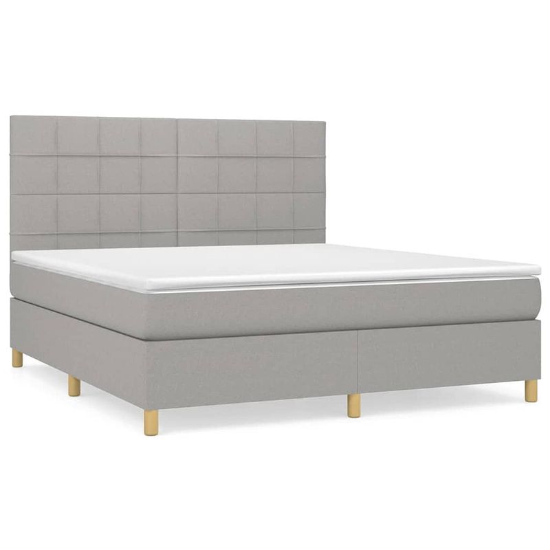 Foto van The living store boxspringbed - s - bed - 203 x 160 x 118/128 cm - lichtgrijs