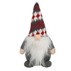 Foto van Pluche gnome/dwerg/kabouter decoratie pop/knuffel kleding grijs en muts 26 x 11 cm - kerstman pop