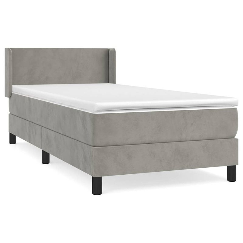 Foto van The living store boxspringbed - fluweel - 193 x 93 x 78/88 cm - lichtgrijs - pocketvering matras - middelharde