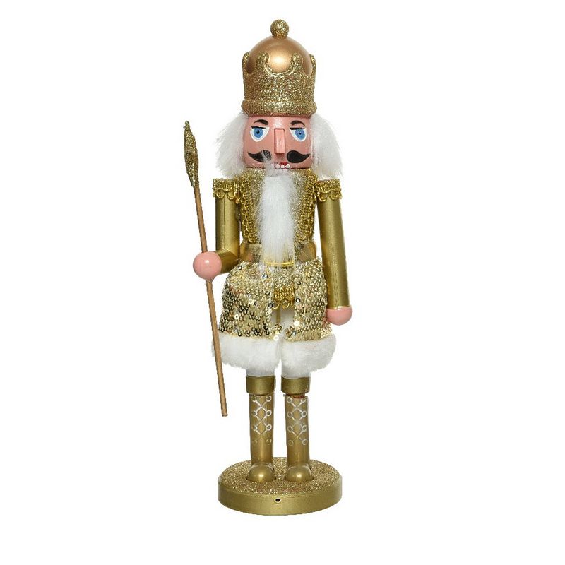 Foto van Kerstbeeldje kunststof notenkraker poppetje/soldaat goud 28 cm kerstbeeldjes - kerstbeeldjes