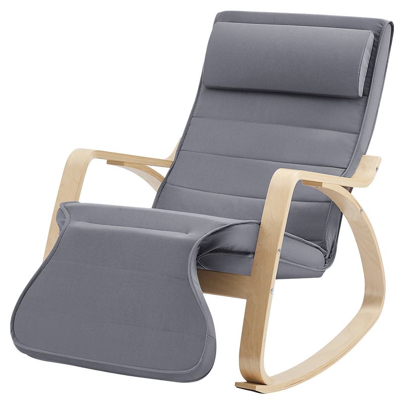 Foto van Schommelstoel met voetensteun in zweedse stijl - verstelbare ligstoel - relaxing chair - katoen - grijs