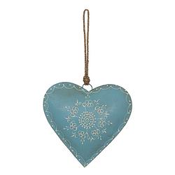 Foto van Clayre & eef decoratie hanger hart 20*1*20 cm blauw ijzer bloem woondecoratie blauw woondecoratie