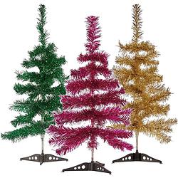 Foto van Set van 3x kleine glitter folie kerstbomen 60 cm - diverse kleuren - kunstkerstboom