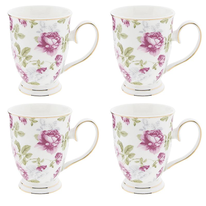 Foto van Haes deco - mokken set van 4 - 12x8.5x11 cm / 300 ml - met bloemen - mok