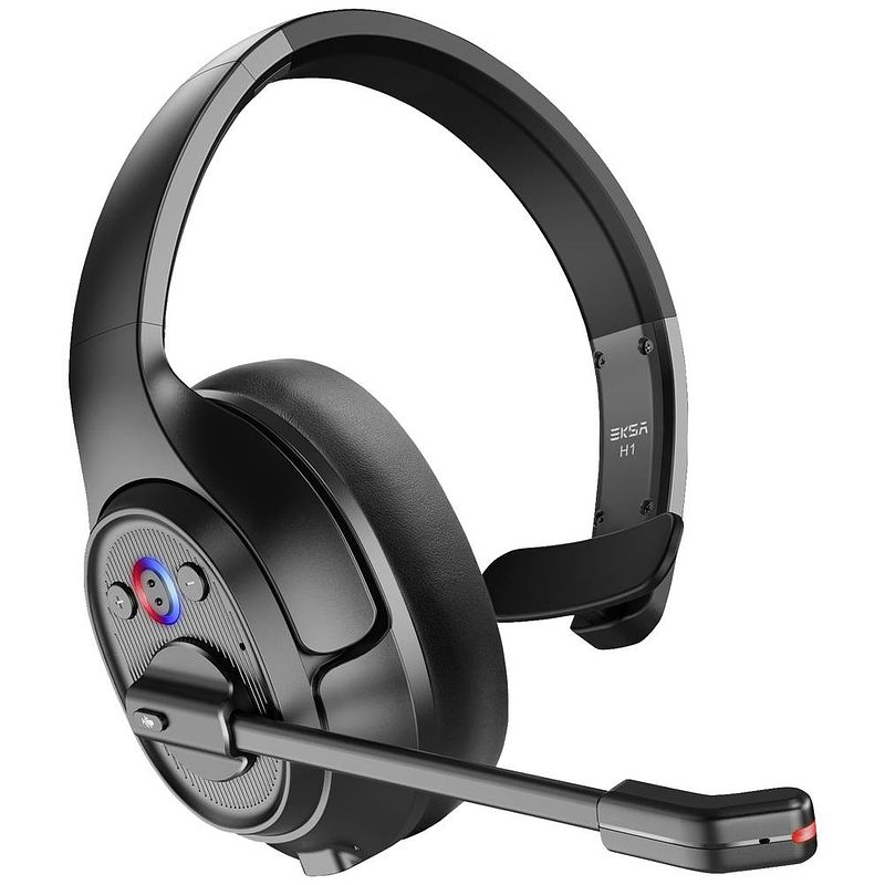 Foto van Eksa h1 on ear headset computer bluetooth mono zwart ruisonderdrukking (microfoon), noise cancelling volumeregeling