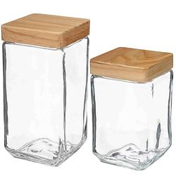 Foto van Keuken voorraadpotten glas met houten deksel - 2 formaten - 6x stuks - voorraadpot