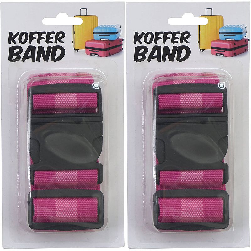 Foto van Kofferriem/bagageriem - 2x - 180 cm - roze - kofferriemen