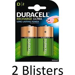 Foto van 4 stuks (2 blisters a 2 st) duracell d oplaadbare batterijen