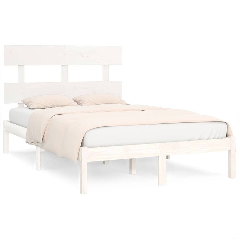 Foto van The living store bedframe grenenhout - king size - wit - 205.5 x 155.5 x 31 cm - stevig en stabiel