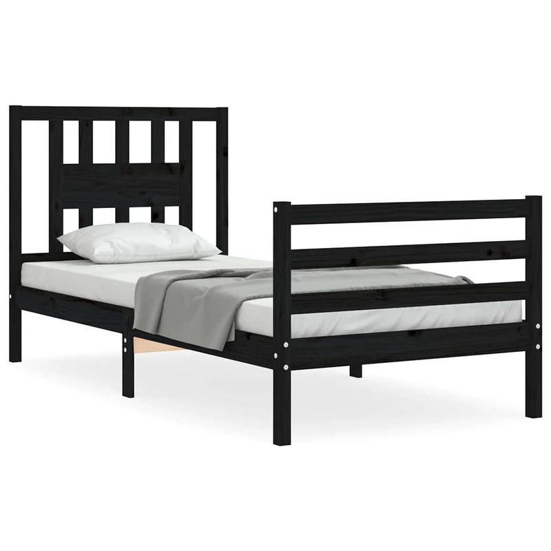 Foto van The living store bedframe grenenhout - zwart - 205.5 x 105.5 x 100 cm - multiplex lattenbodem