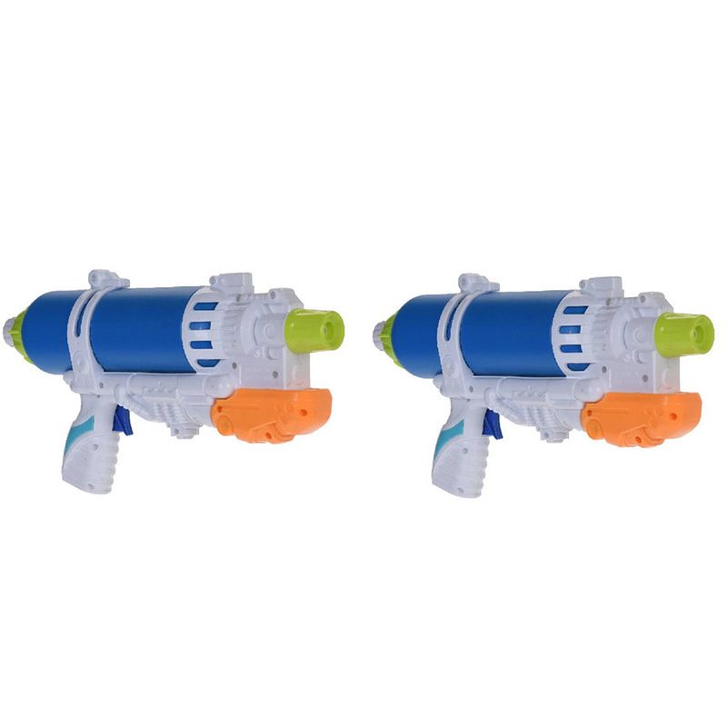 Foto van 2x waterpistool/waterpistolen 34 cm blauw/wit - waterpistolen