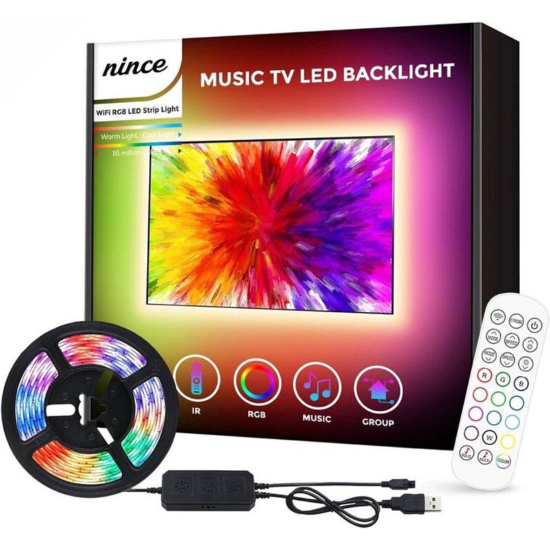 Foto van Nince tv led strip van hoge kwaliteit 2022 model - usb ledstrip 3 meter - tv led verlichting - tv backlight