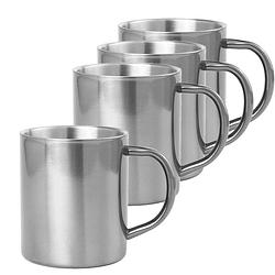 Foto van Set van 4x stuks koffie drinkbekers/mokken zilver metallic rvs 280 ml - bekers