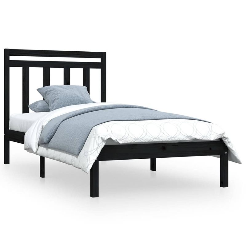 Foto van The living store bedframe massief grenenhout - 205.5 x 95.5 x 31 cm - zwart