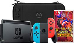 Foto van Nintendo switch rood/blauw + pokemon scarlet + bluebuilt travel case