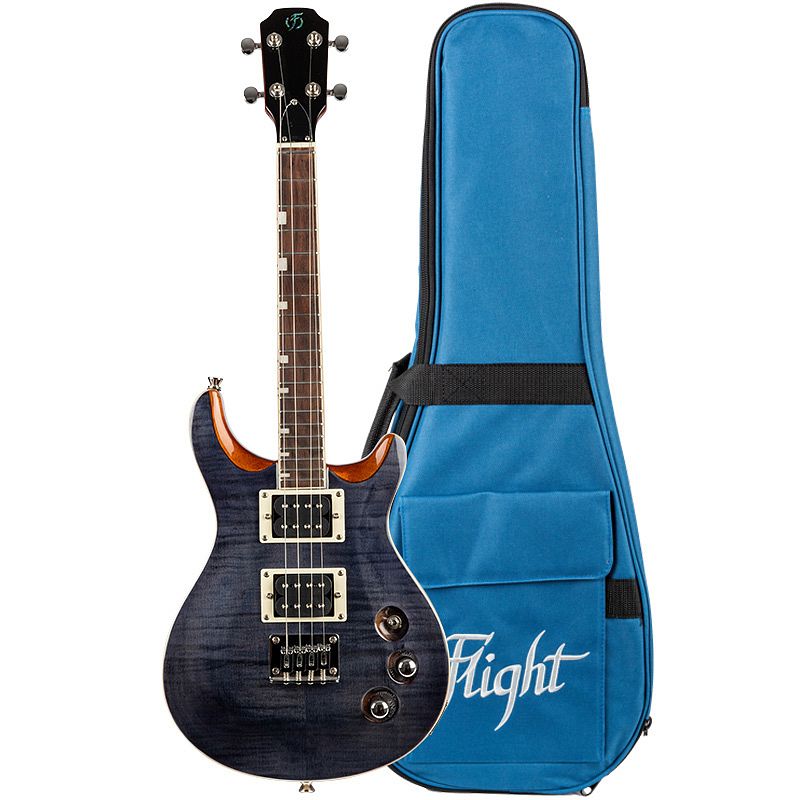 Foto van Flight rock series vanguard transparent black elektrische solidbody tenor ukelele met gigbag