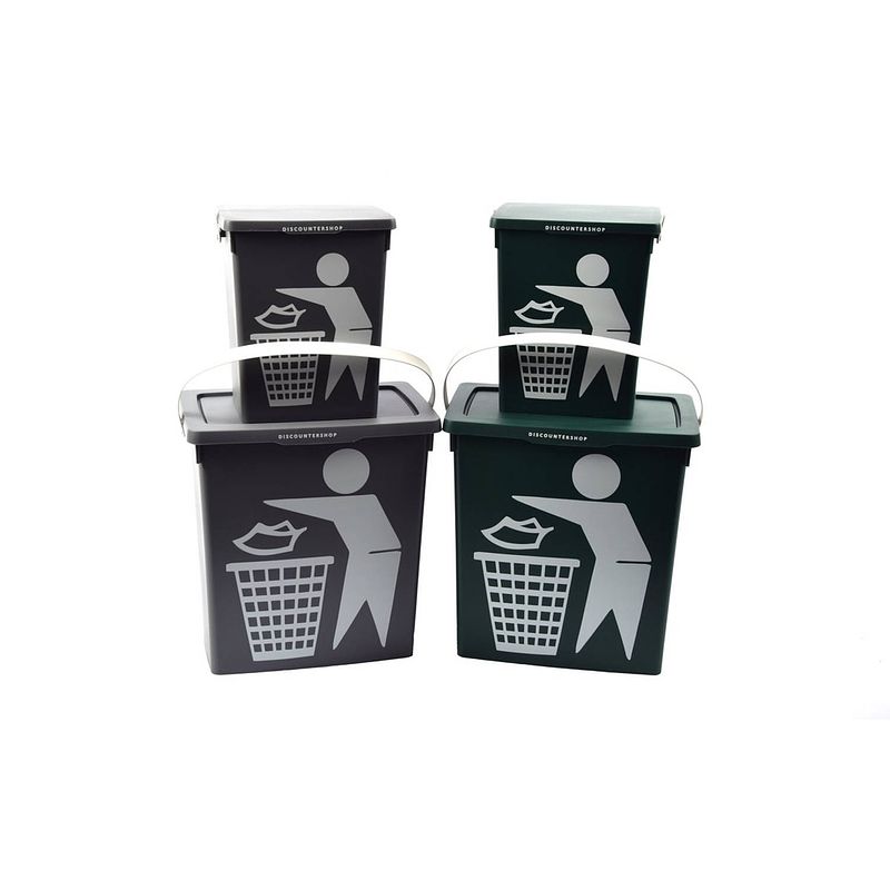 Foto van Handig klein afvalbak afvalemmer containertje 100% bio recyclable organisch afval 11/4.5 liter groen/grijs 4 stuks