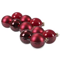 Foto van 20x stuks glazen kerstballen rood/donkerrood 8 en 10 cm mat/glans - kerstbal