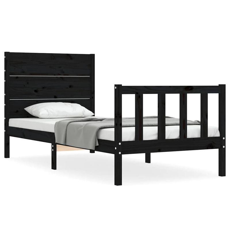 Foto van The living store bedframe - massief grenenhout - 205.5 x 95.5 x 100 cm - zwart