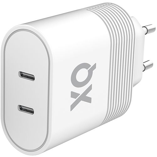 Foto van Xqisit dual telefoonlader travel charger usb-c 40w (wit)