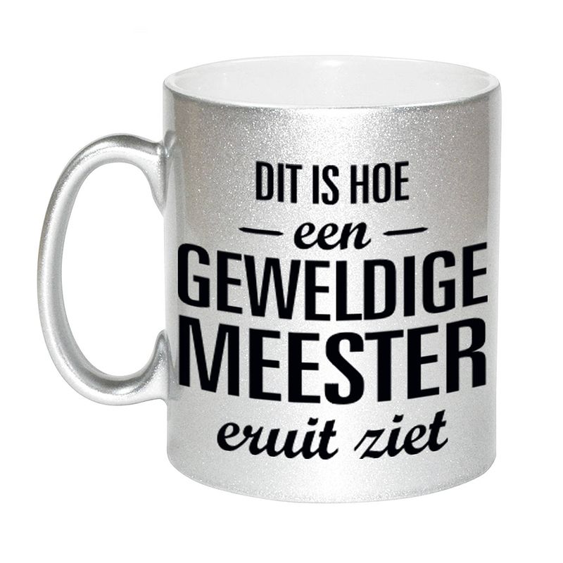 Foto van Zilveren geweldige meester cadeau koffiemok / theebeker 330 ml - feest mokken