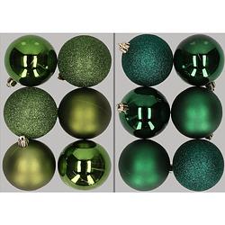 Foto van 12x stuks kunststof kerstballen mix van appelgroen en donkergroen 8 cm - kerstbal