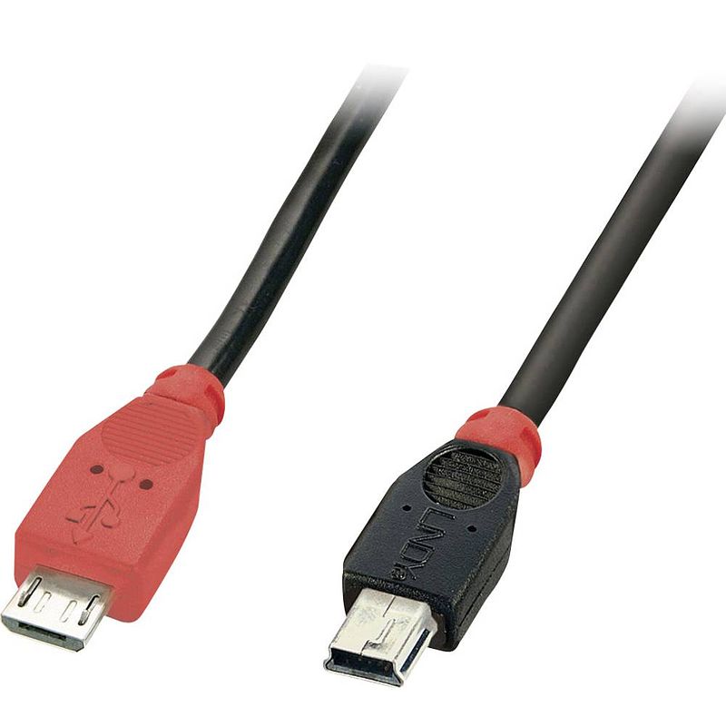 Foto van Lindy usb-kabel usb 2.0 usb-micro-b stekker, usb-mini-b stekker 50.00 cm zwart met otg-functie 31717