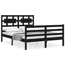 Foto van The living store massief grenenhouten bedframe - zwart - 205.5 x 145.5 x 100 cm - multiplex lattenbodem