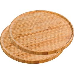 Foto van 2x bamboe houten serveerplanken rond 32 cm - serveerplateau - kaasplank/kaasplateau - borrelplank - tapasplank