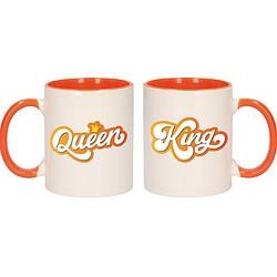 Foto van King and queen cadeau mok / beker wit en oranje - feest mokken