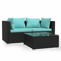 Foto van Vidaxl 3-delige loungeset met kussens poly rattan zwart