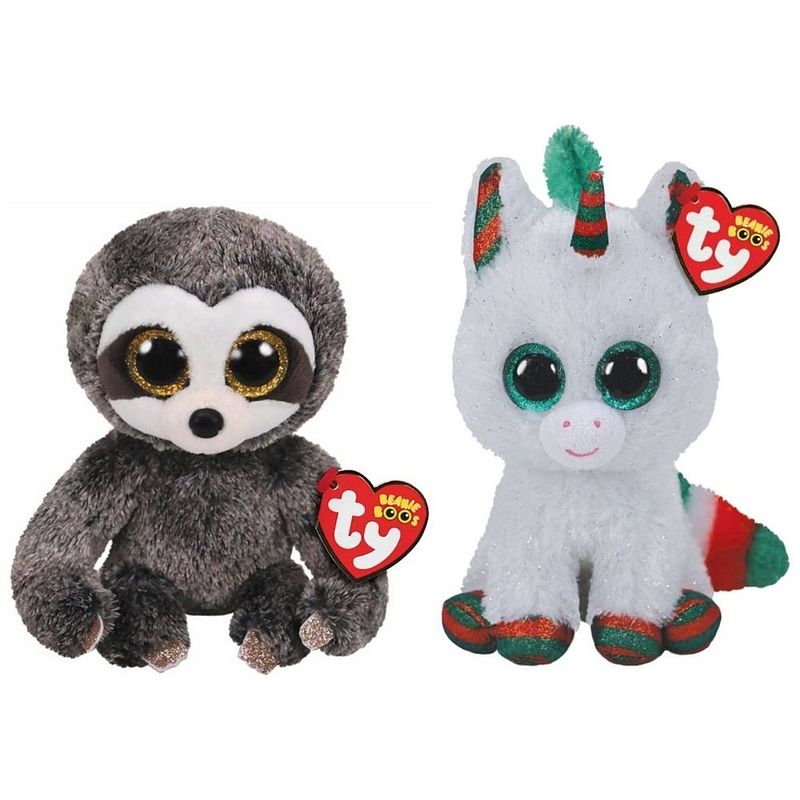 Foto van Ty - knuffel - beanie boo's - dangler sloth & christmas unicorn